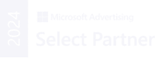 Weisses Logo von Microsoft Advertising "Selected Partner 2024"
