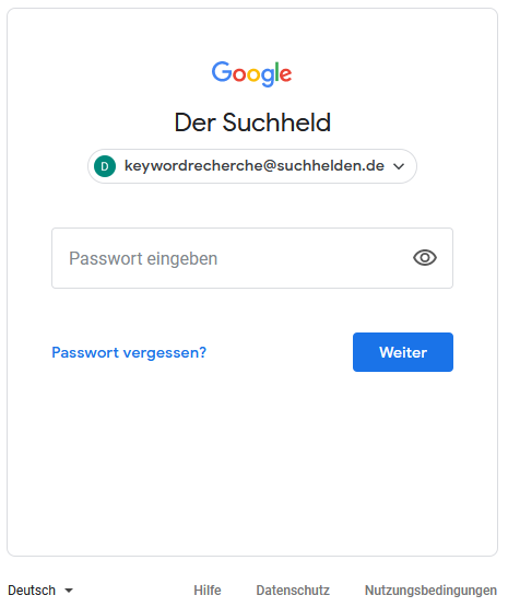 Google My Business Eintrag: Passwort Eingeben